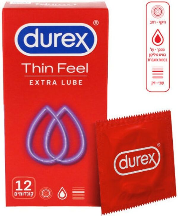 דורקס THIN FEEL EXTRA LUBE קונדומים דקים בתוספת חומר סיכה לתחושה אינטימית