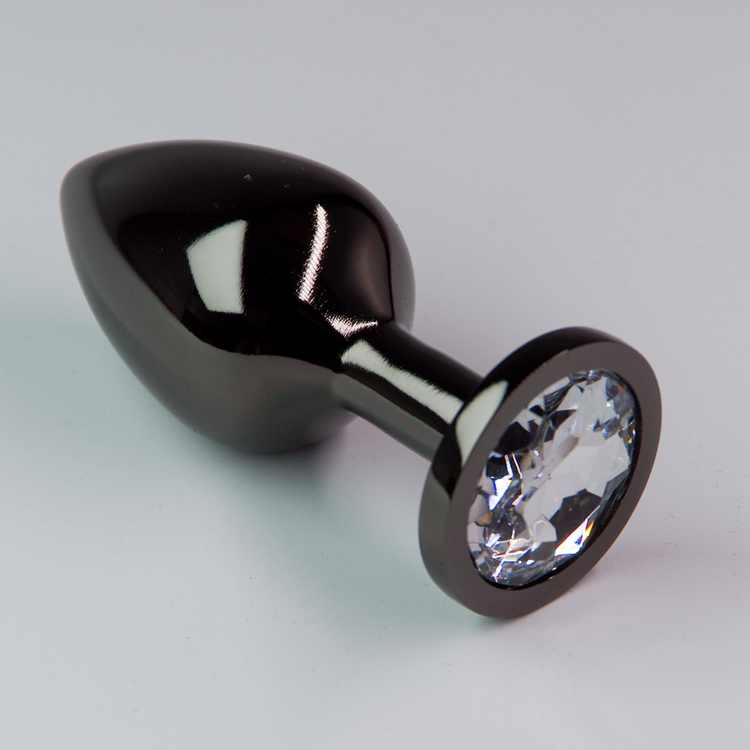 פלאג מתכת שחורה יהלום שקוף - גדול / 41.5 מ"מ