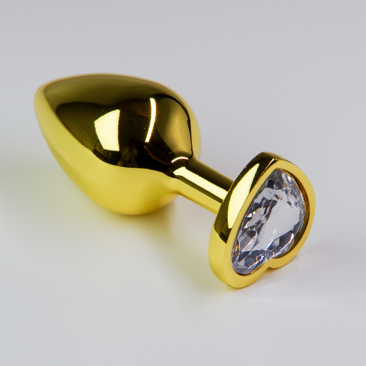 פלאג מתכת זהובה יהלום לב שקוף - קטן / 28 מ"מ