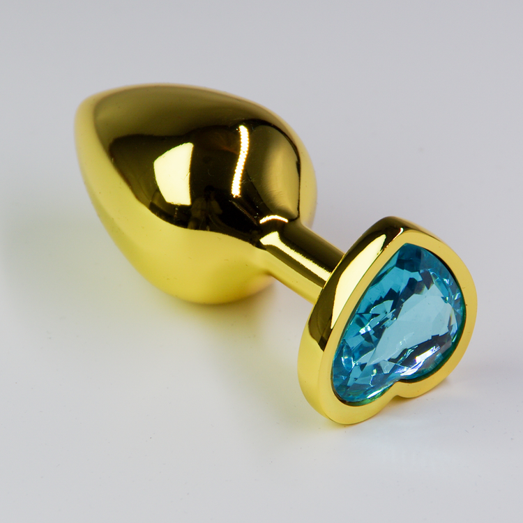 פלאג מתכת זהובה יהלום לב כחול אקווה - קטן / 28 מ"מ