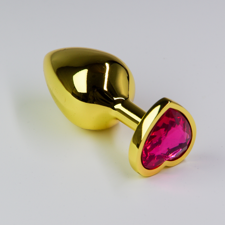 פלאג מתכת זהובה יהלום לב ורוד כהה - קטן / 28 מ"מ