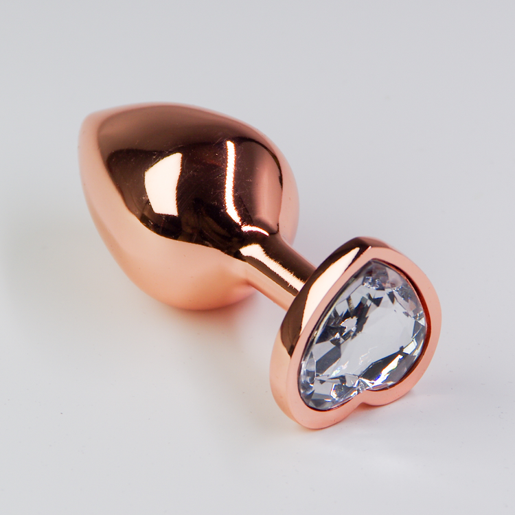 פלאג מתכת רוז גולד יהלום לב שקוף - גדול / 41.5 מ"מ