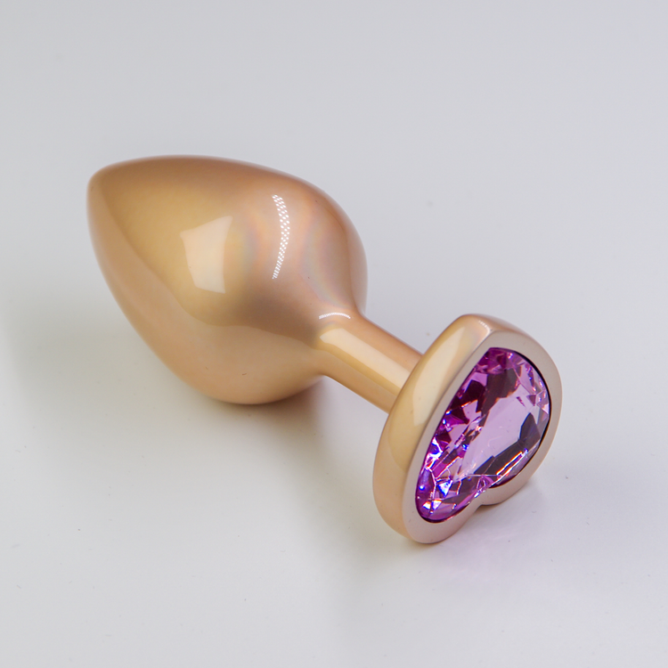 פלאג מתכת פנינה גולד יהלום לב ורוד בייבי - קטן / 28 מ"מ