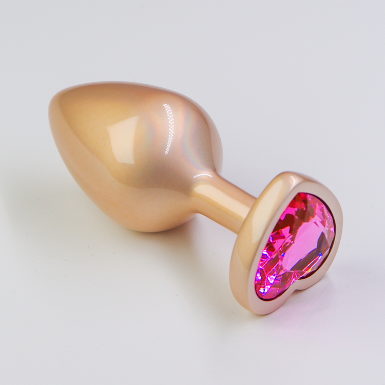 פלאג מתכת פנינה גולד יהלום לב ורוד - גדול / 41.5 מ"מ