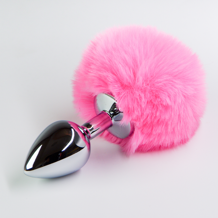 פלאג מתכת עם זנב באני ורוד - קטן / 28 מ"מ