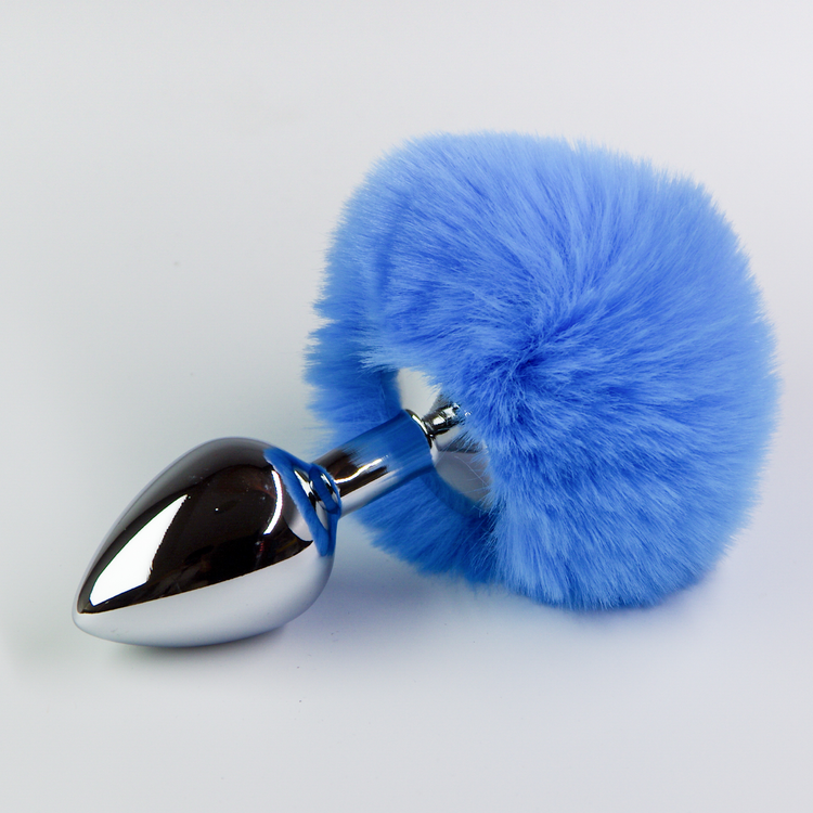 פלאג מתכת עם זנב באני כחול - בינוני / 35 מ"מ