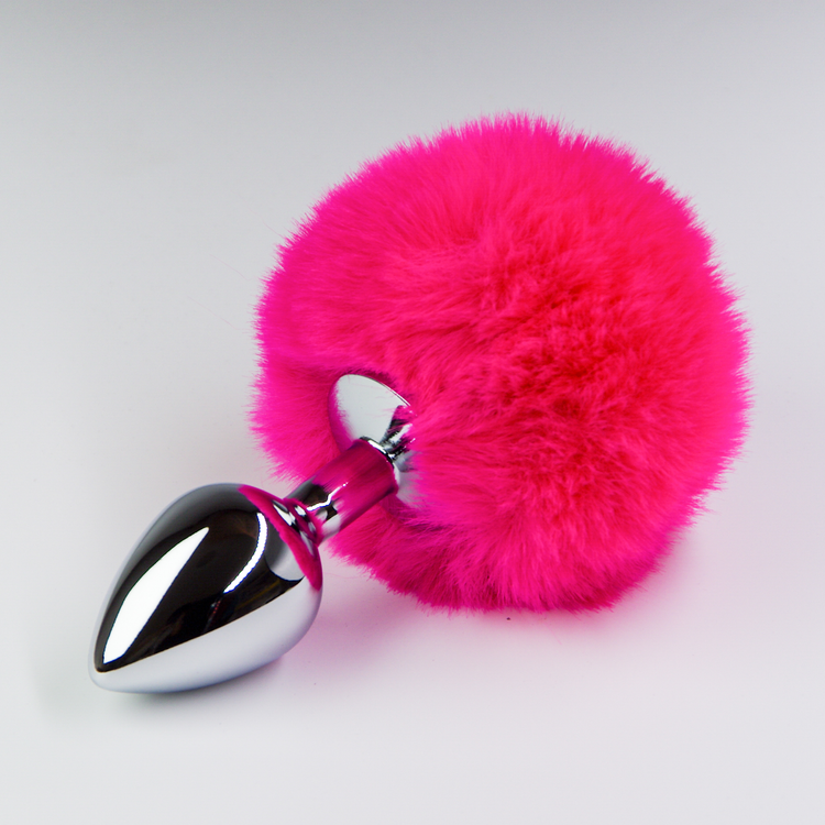 פלאג מתכת עם זנב באני ורוד כהה - בינוני / 35 מ"מ