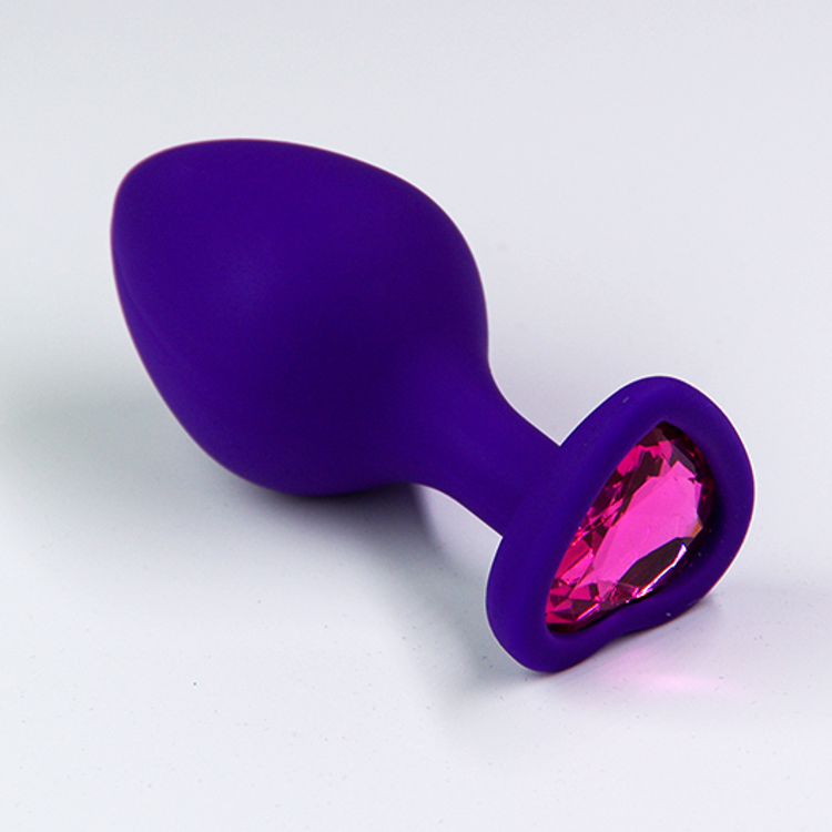 פלאג סיליקון סגול יהלום לב ורוד - בינוני / 34 מ"מ