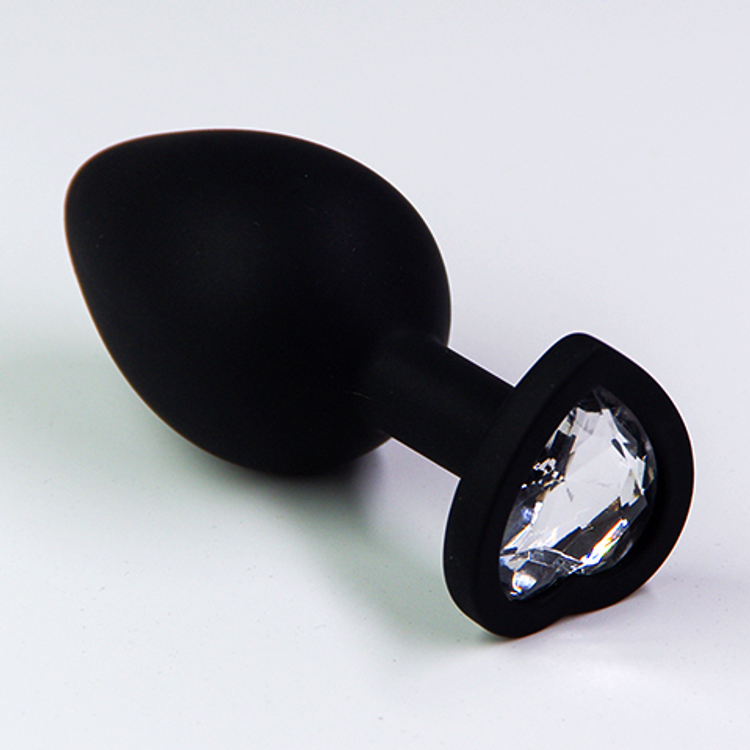 פלאג סיליקון שחור יהלום לב שקוף - בינוני / 34 מ"מ